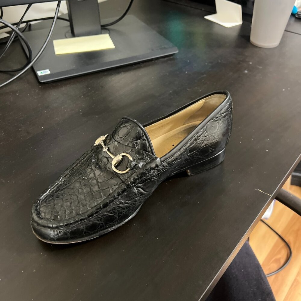 GUCCI GENUINE CROCODILE HORSEBIT LOAFERS